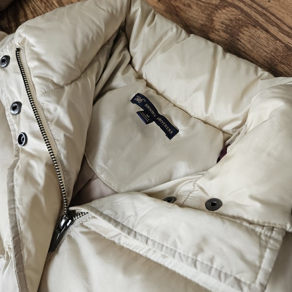 Brooks Brothers 346 Size 14 Women Puffer Coat Goose Down Parka Beige Hood Belted - Picture 4 of 10
